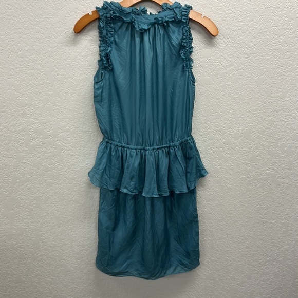 Rebecca Taylor Steel Blue Ruffled Silk Mini Dress 0 - Picture 4 of 8